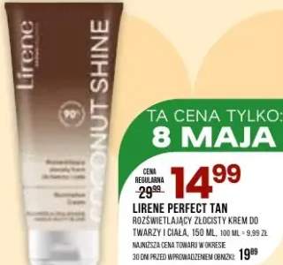 Krem do twarzy i ciała Lirene Perfect Tan Coconut Shine rozświetlający złocisty