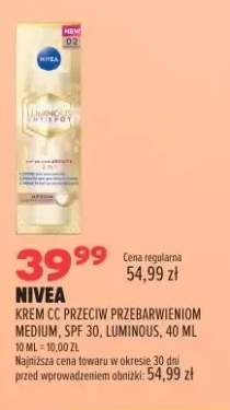 Krem CC przeciw przebarwieniom Medium SPF 30 Luminous Nivea