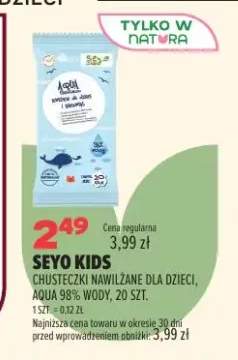 Chusteczki nawilżane dla dzieci Seyo Kids Aqua 98% wody