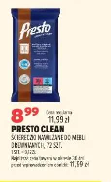 Ściereczki nawilżane do mebli drewnianych Presto Clean